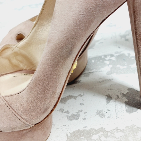 Prada Brown Tan Suede Slip On Platform Slip On Open Toe Cut Heels F937 - Picture 14 of 15